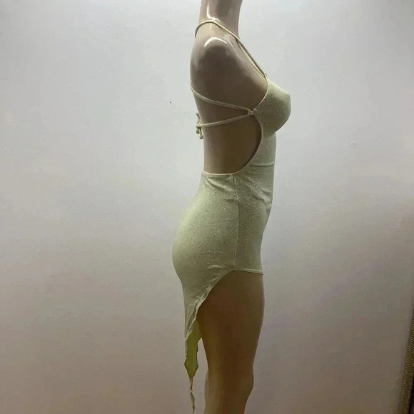 Zuliana Size Small Vintage Green Shimmer Hi Low Dress. New With Tags. - Picture 3 of 5